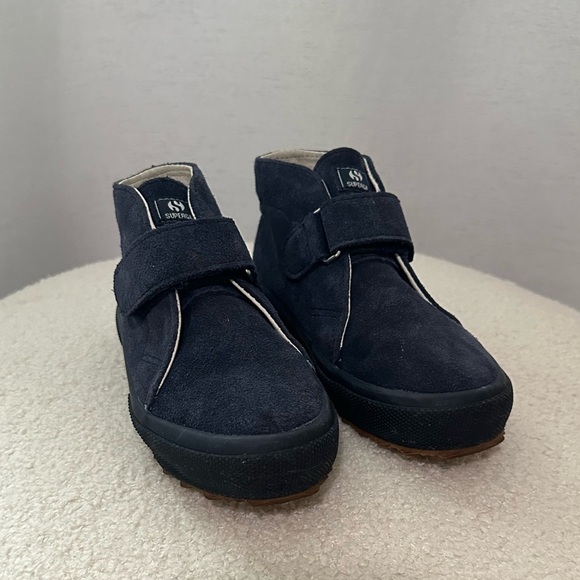 Superga 2173 Kids Strap Slip On Leather Suede Ankle Sneaker Boots Full Blue 12 - Picture 3 of 16